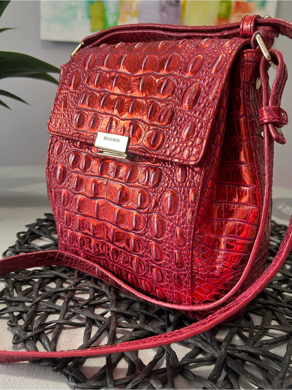 ♥️ Brahmin Margo Metallic Red Dragon Crossbody & Matching Small Veronica Wallet - Picture 5 of 15